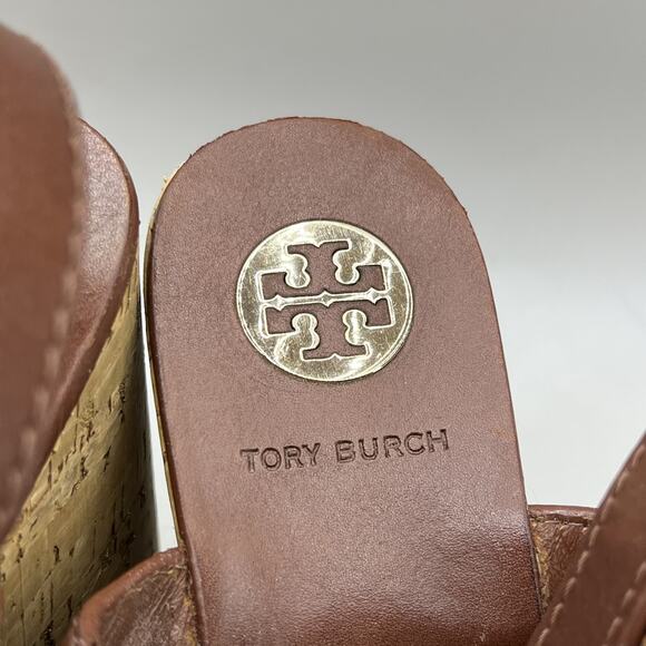 Tory Burch Shoes Womens Size 10M Leather Cork Wedge Sandals Strappy Slingback - Picture 10 of 10